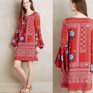 Anthropologie Vanessa Virginia Isabelle Dress Red Boho Silk 4